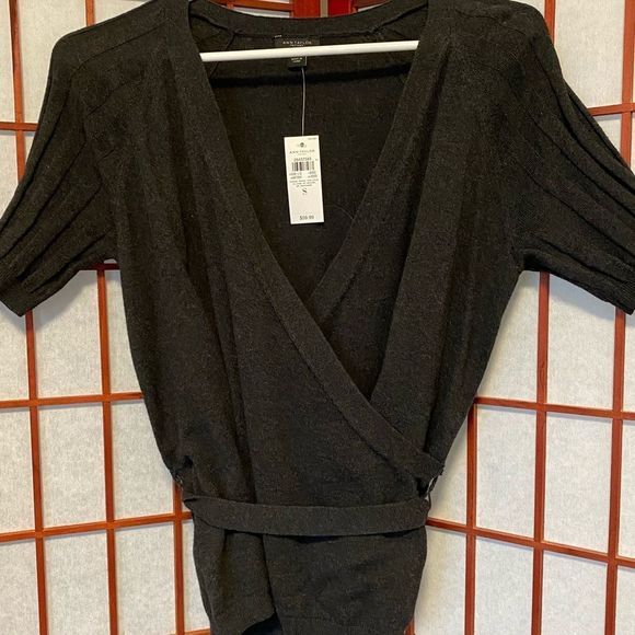 Ann Taylor Sweaters - NWT Ann Taylor Factory Charcoal Grey Wrap Sweater with Fabric Belt Size Small